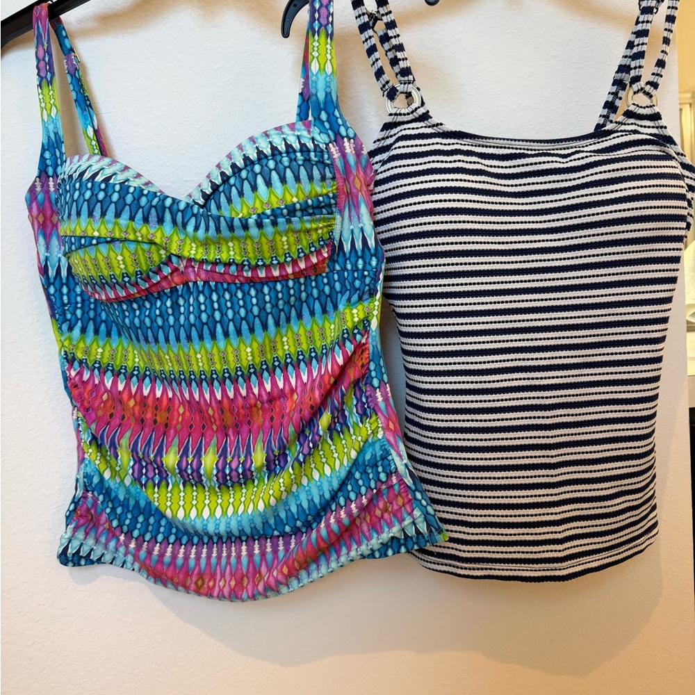 2 Tankinis - La Blanca Multicolor Stripe and Croft & Barrow in navy/white stripe